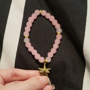 Gold and Pink Beaded Bracelet with Star Charm